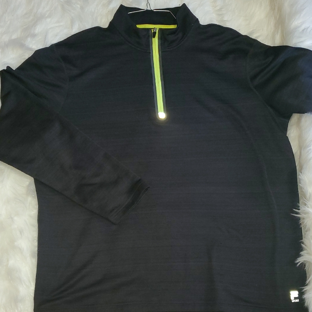 Mens 2 XL Fila Black Pullover with Neon Yellow Zipper. Form Fitting.